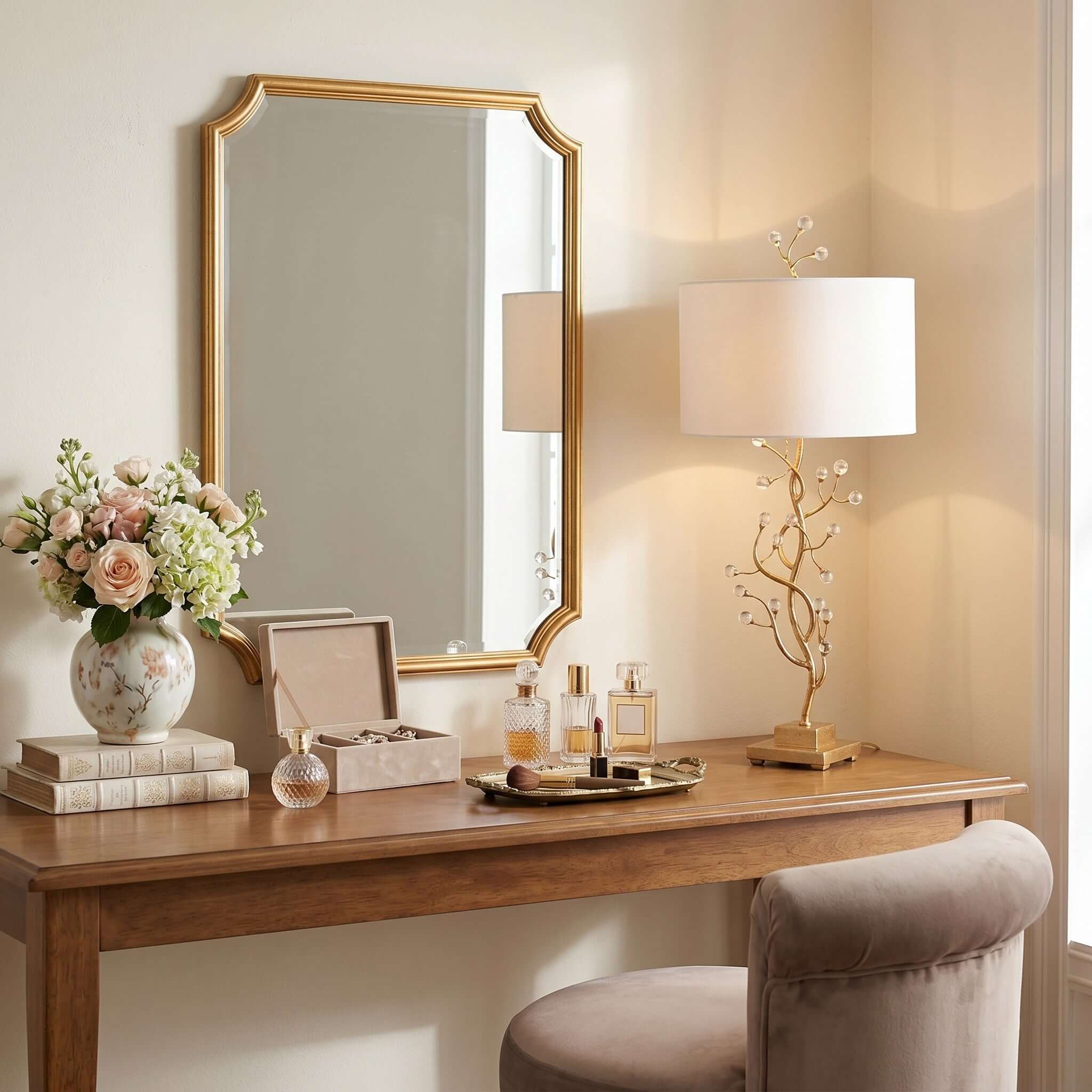 Arlowe Table Lamp - Gold Branch Base with Drum Shade | Rossolighting