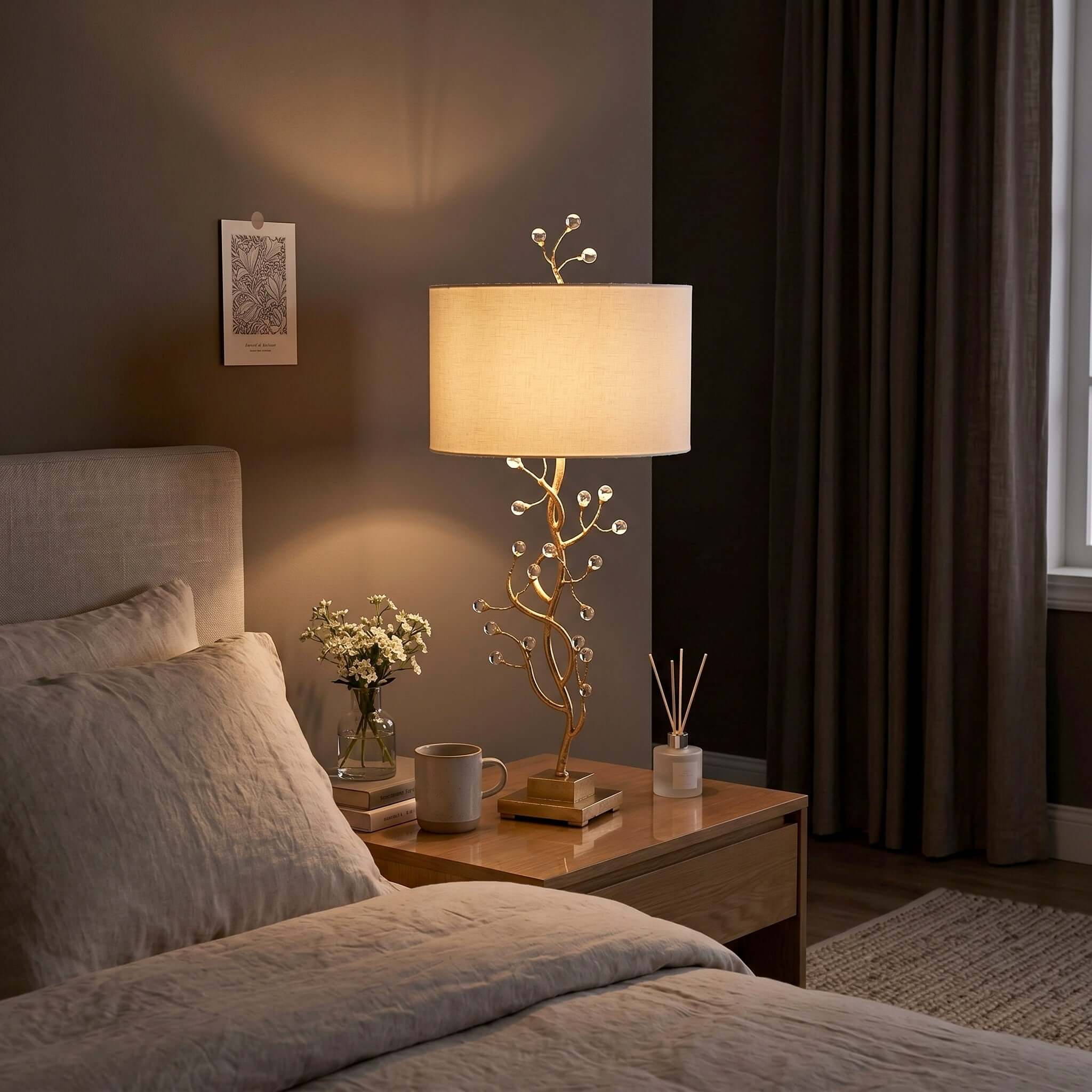Arlowe Table Lamp - Gold Branch Base with Drum Shade | Rossolighting