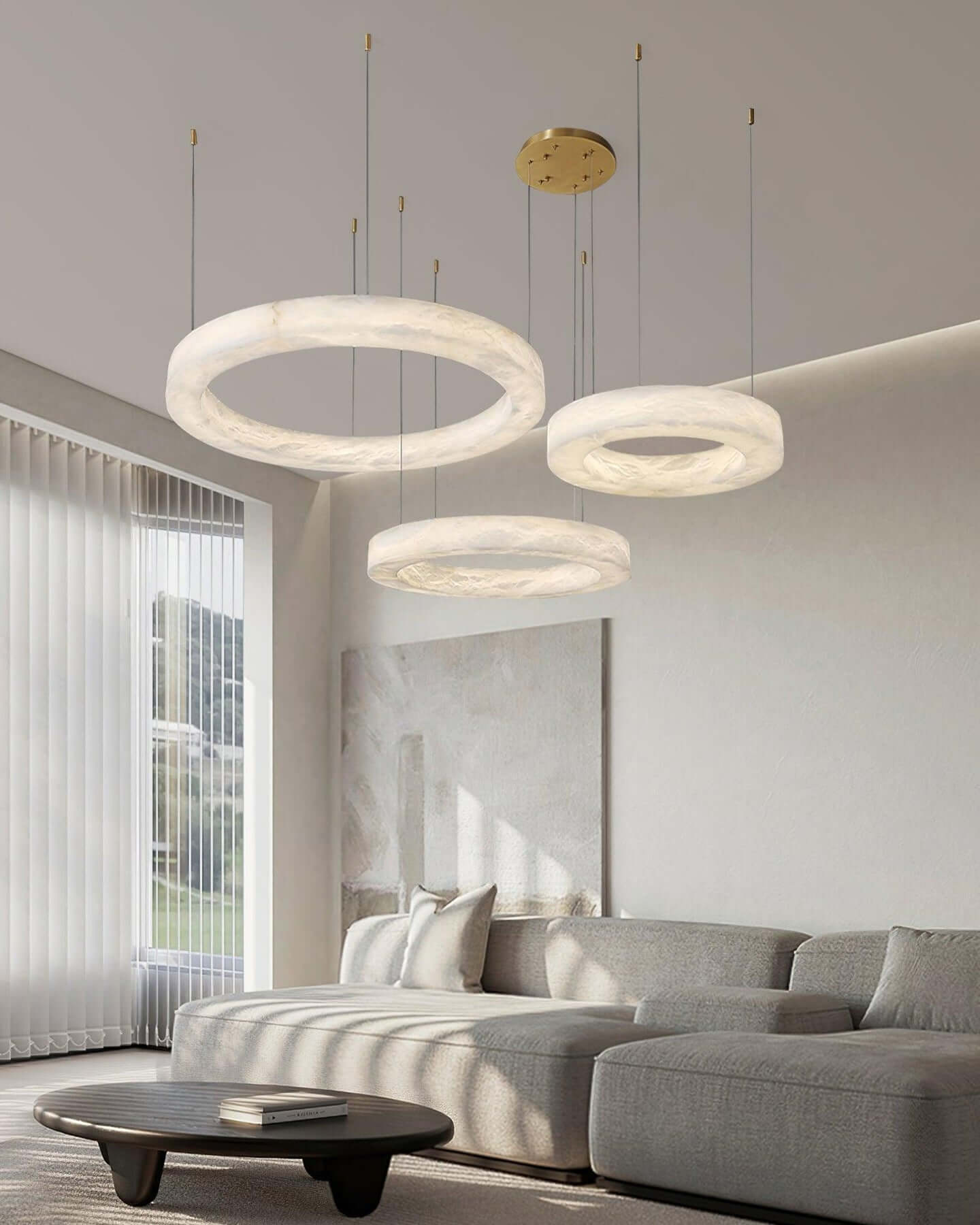 Qureza Chandelier - Elegant Alabaster Circular Light Living Room Lamp