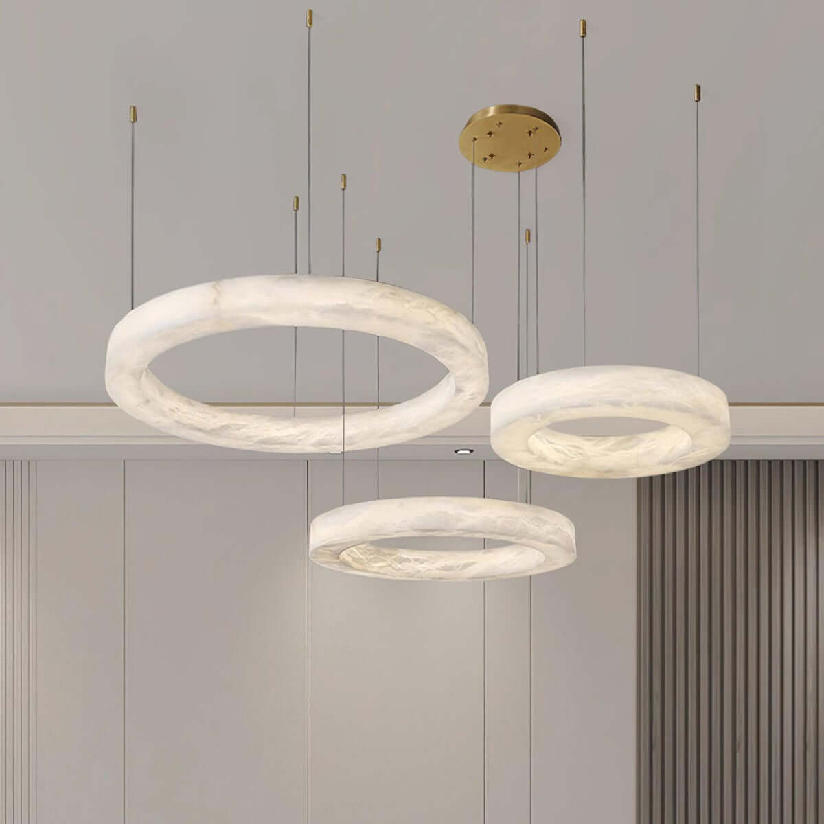 Qureza Chandelier - Elegant Alabaster Circular Light Living Room Lamp