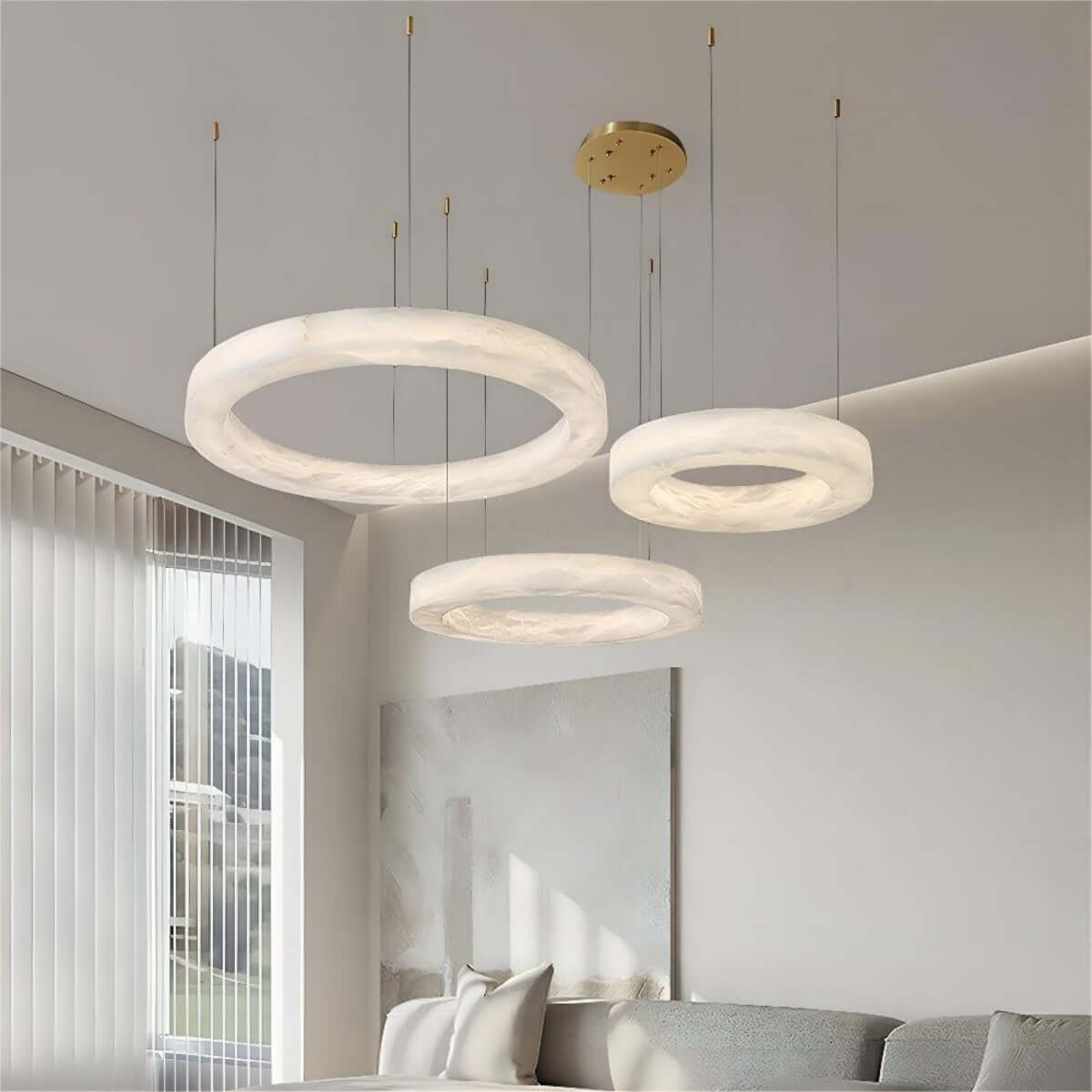 Qureza Chandelier - Elegant Alabaster Circular Light Living Room Lamp