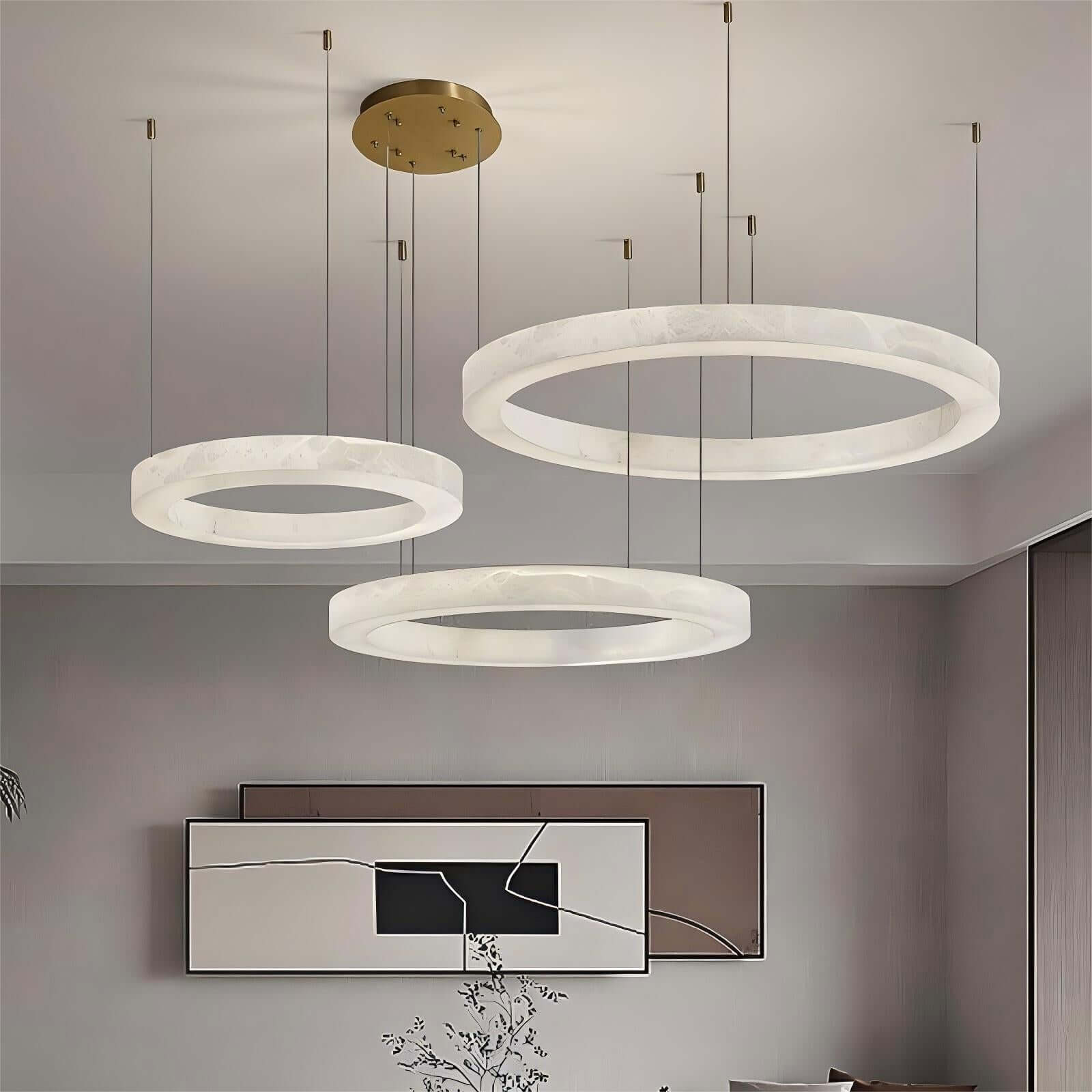 Qureza Chandelier - Elegant Alabaster Circular Light Living Room Lamp