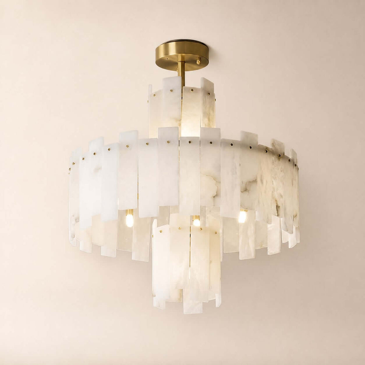 Vorlis Alabaster Chandelier | Modern Brass Dining Room Light | Rossolighting