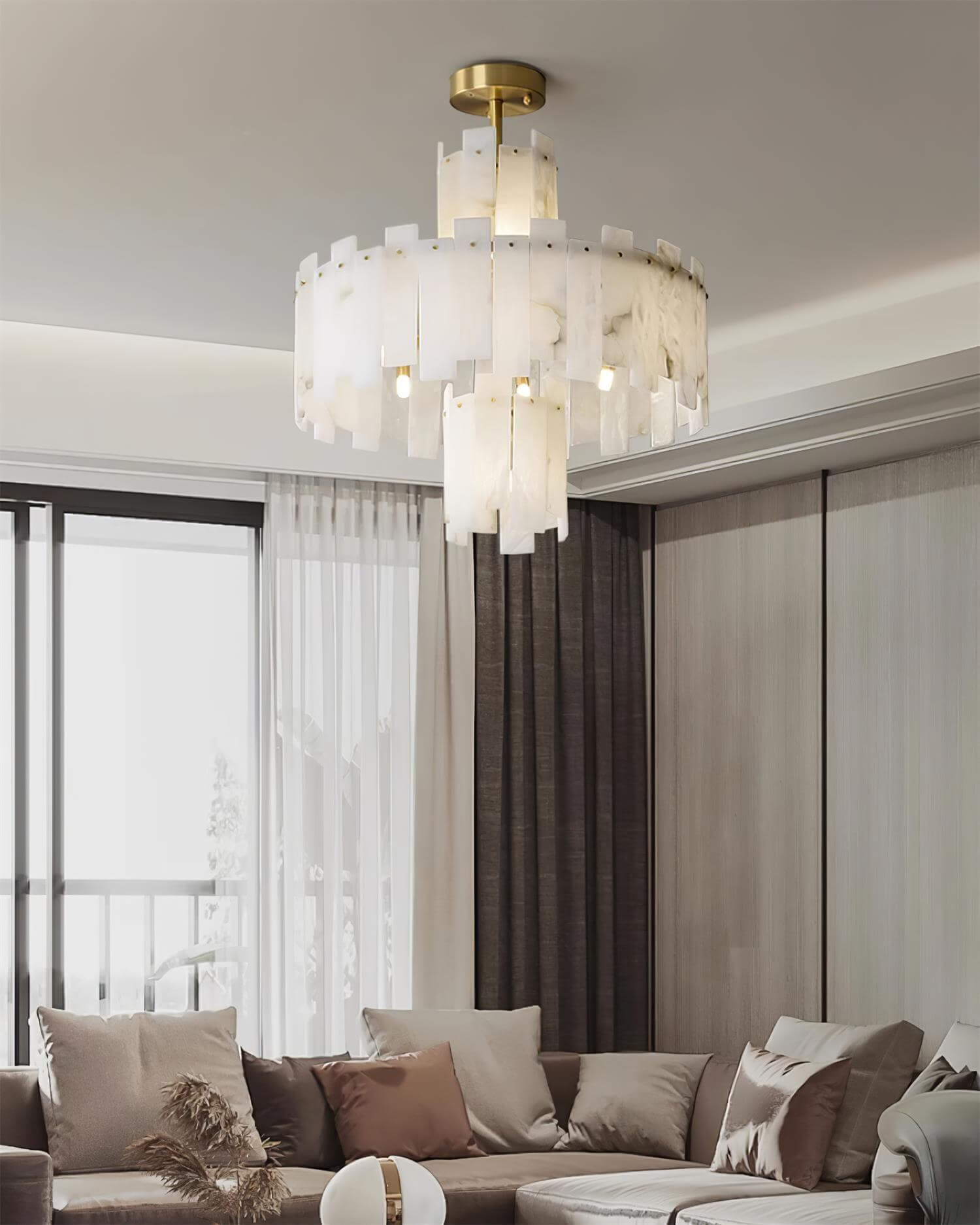 Vorlis Alabaster Chandelier | Modern Brass Dining Room Light | Rossolighting