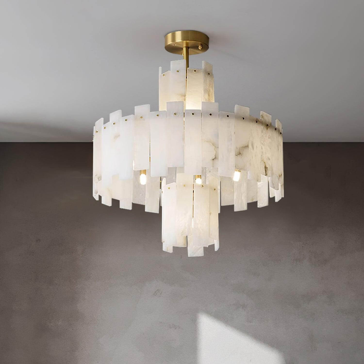 Vorlis Alabaster Chandelier | Modern Brass Dining Room Light | Rossolighting