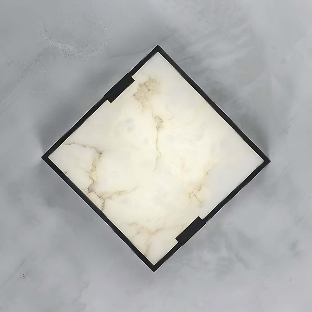 Faylen ceiling light, alabaster flush mount design, square LED light, mid century modern style, perfect for any room.