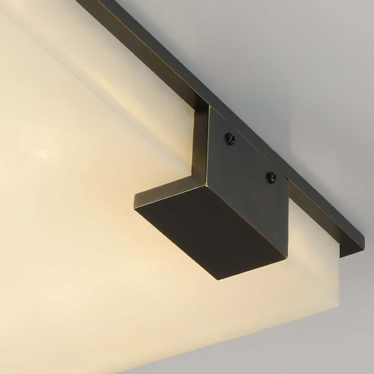 Faylen Ceiling Light close-up, showcasing the sleek alabaster and square LED design, perfect for mid-century decor.