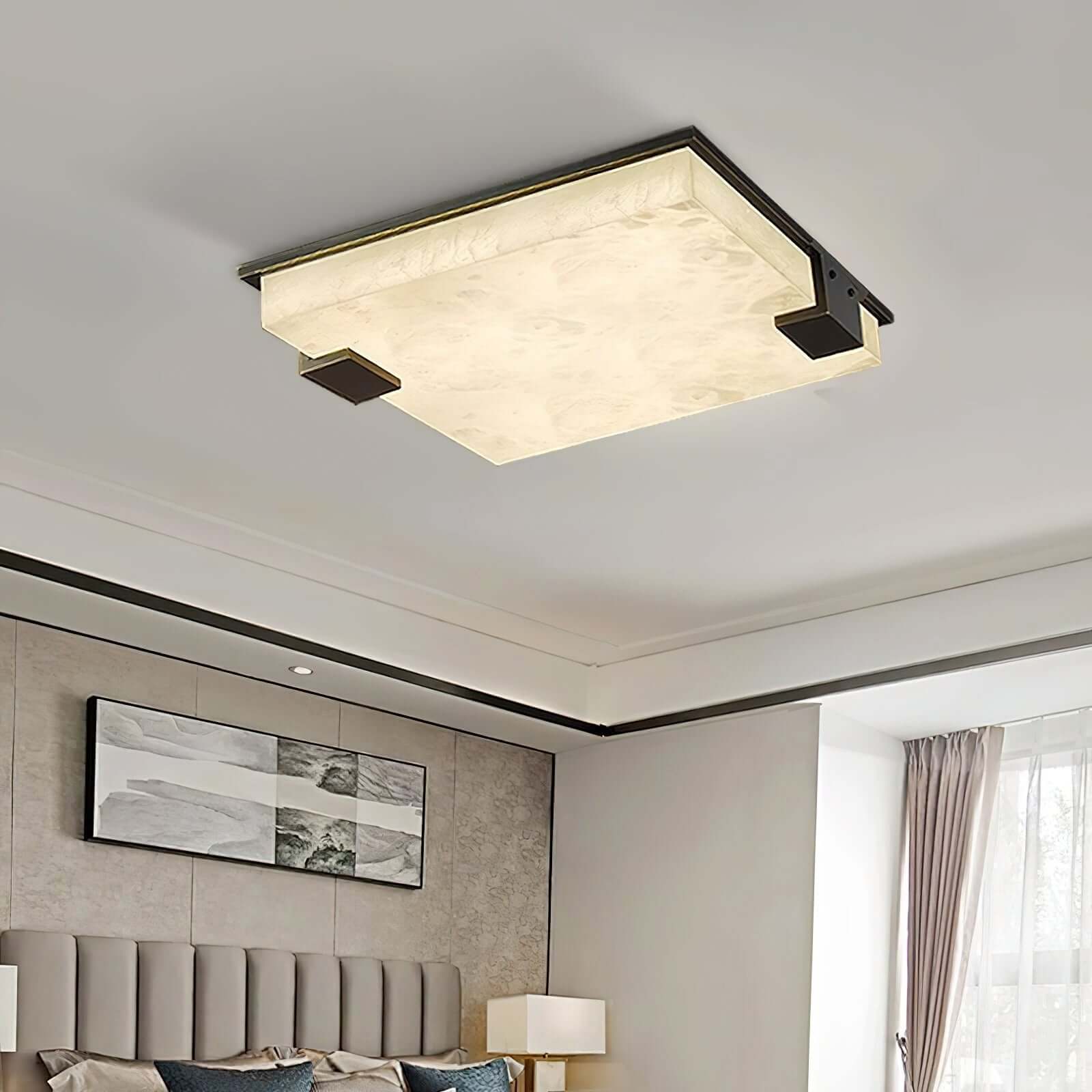 Faylen alabaster flush mount ceiling light in mid-century style, square design for modern home decor.