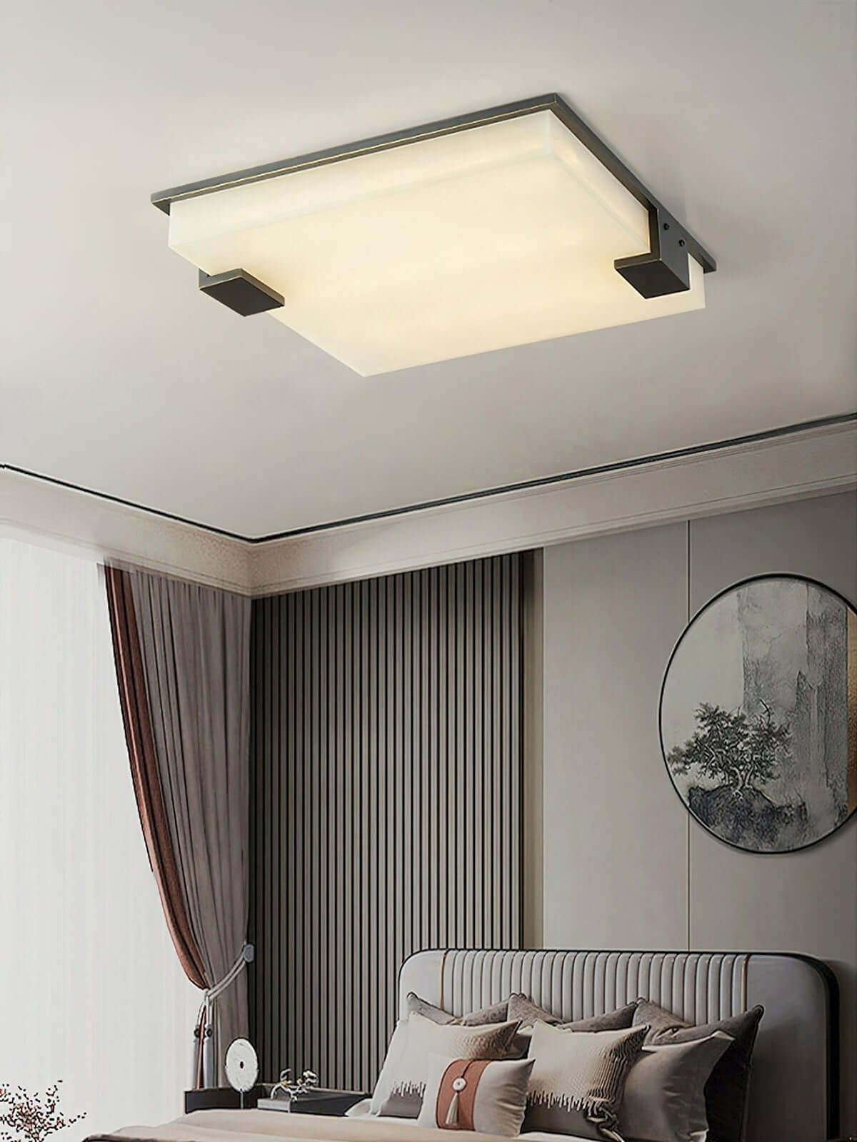 Faylen Ceiling Light, a modern alabaster flush mount ceiling light in a stylish mid-century design, perfect for any room.
