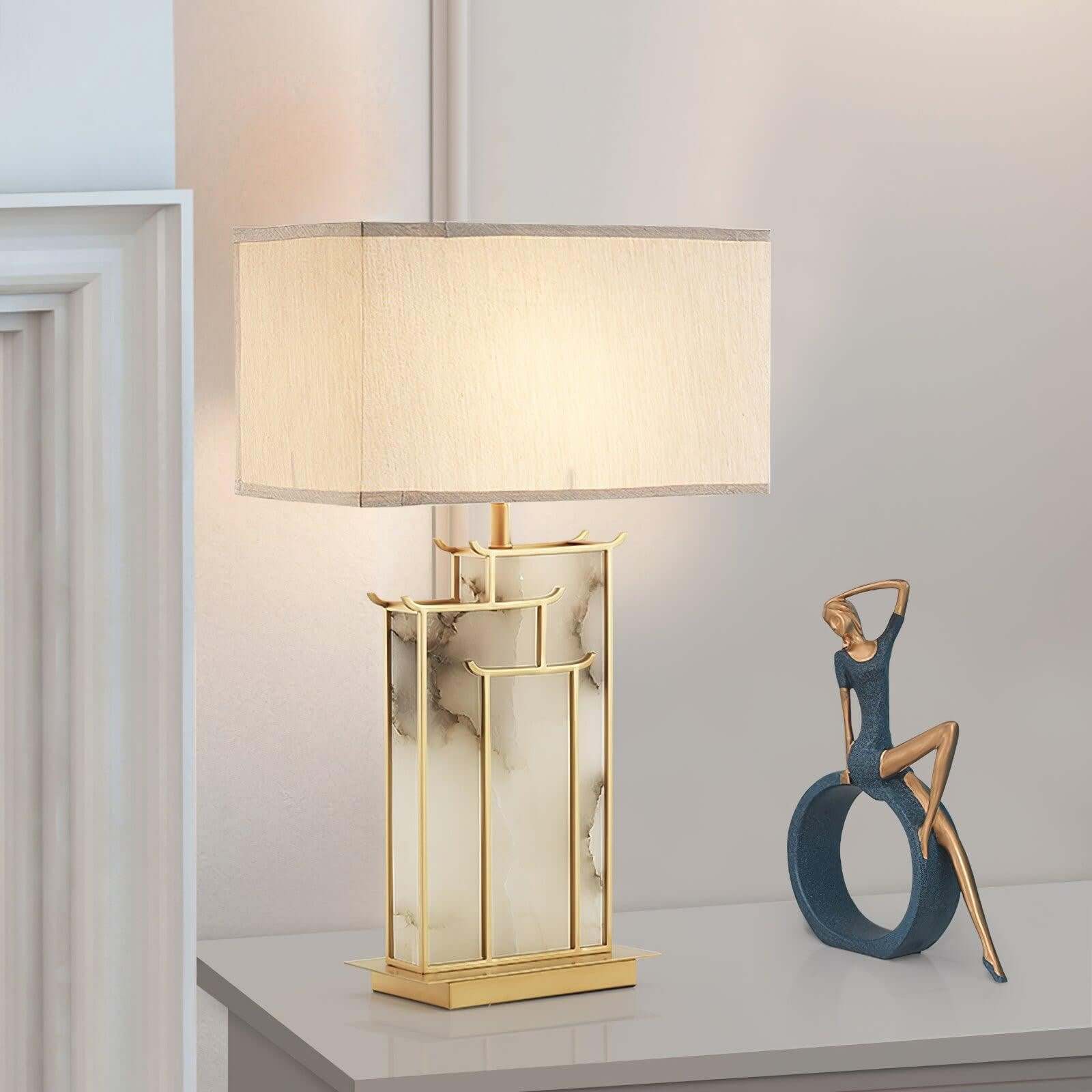 Livon Alabaster Table Lamp - Mid Century Modern Gold Table Lamp