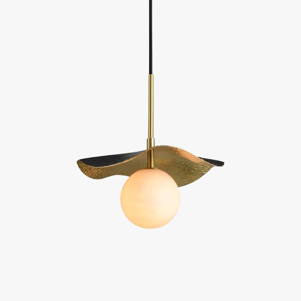 Montera pendant light with alabaster globe and brass accents, perfect for contemporary kitchen island and dining room lighting.