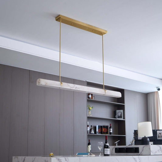 Modern linear chandelier and light fixture for dining room featuring alabaster design, 35.4" L.
