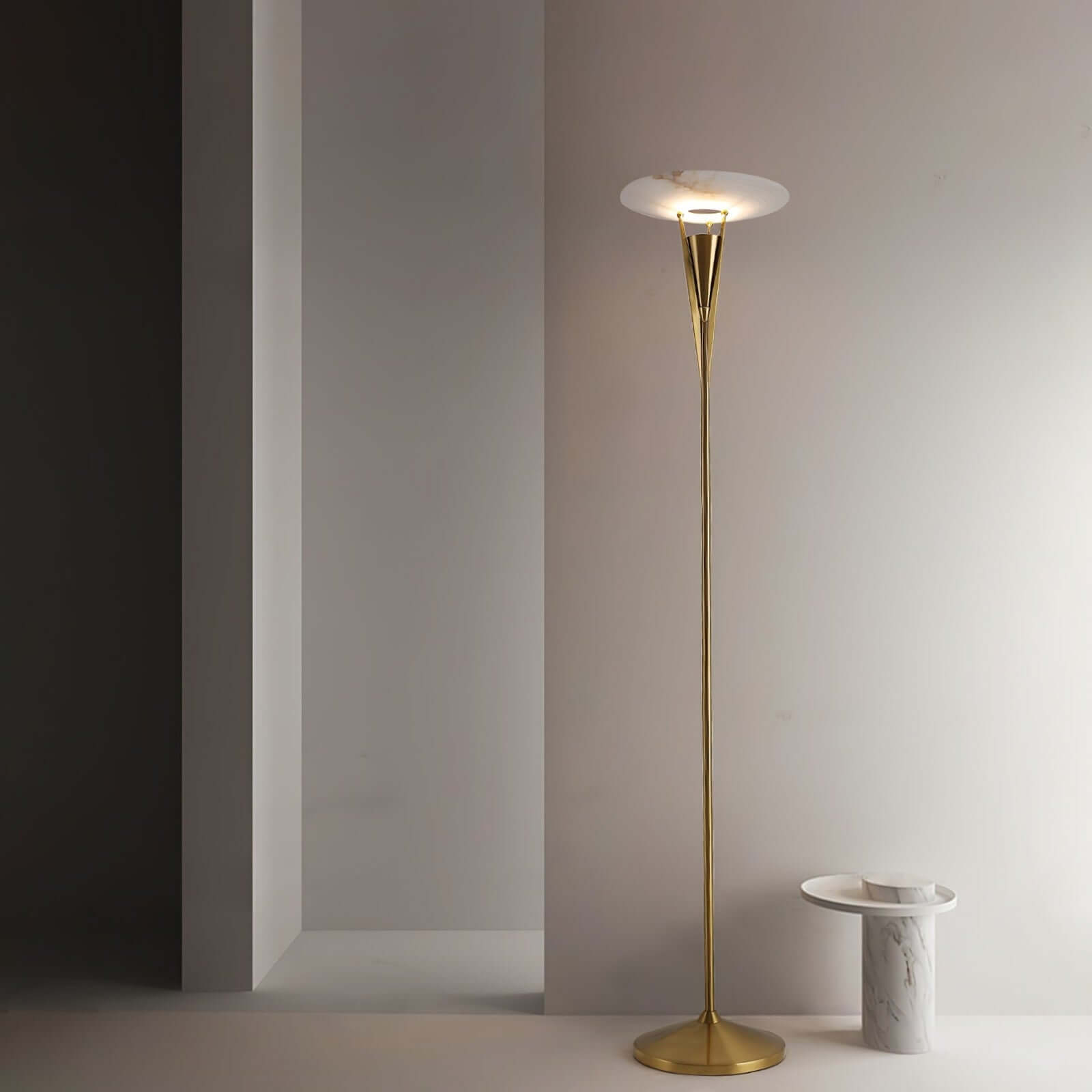 Vylara Floor Lamp - Minimalist Alabaster Corner Lamp for Living Room