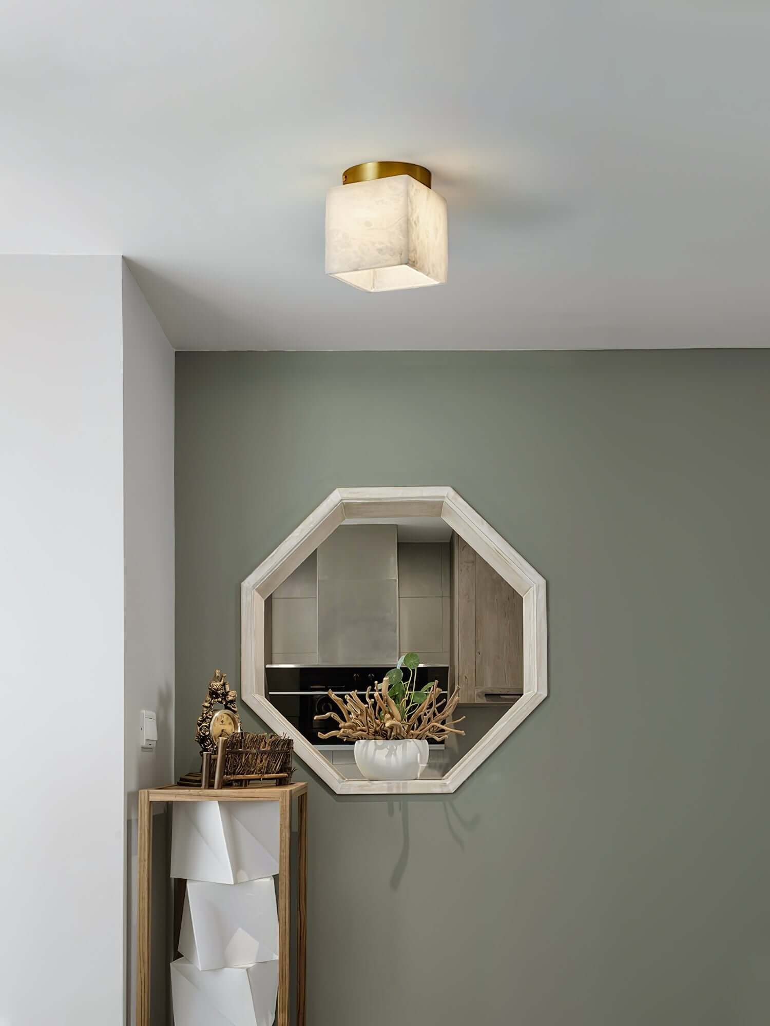 Vylora Ceiling Light | Brass Flush Mount & Alabaster Fixture