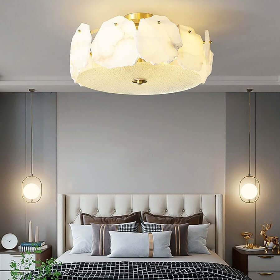 Xelora Ceiling Light | Alabaster Flush Mount for Bedrooms & More