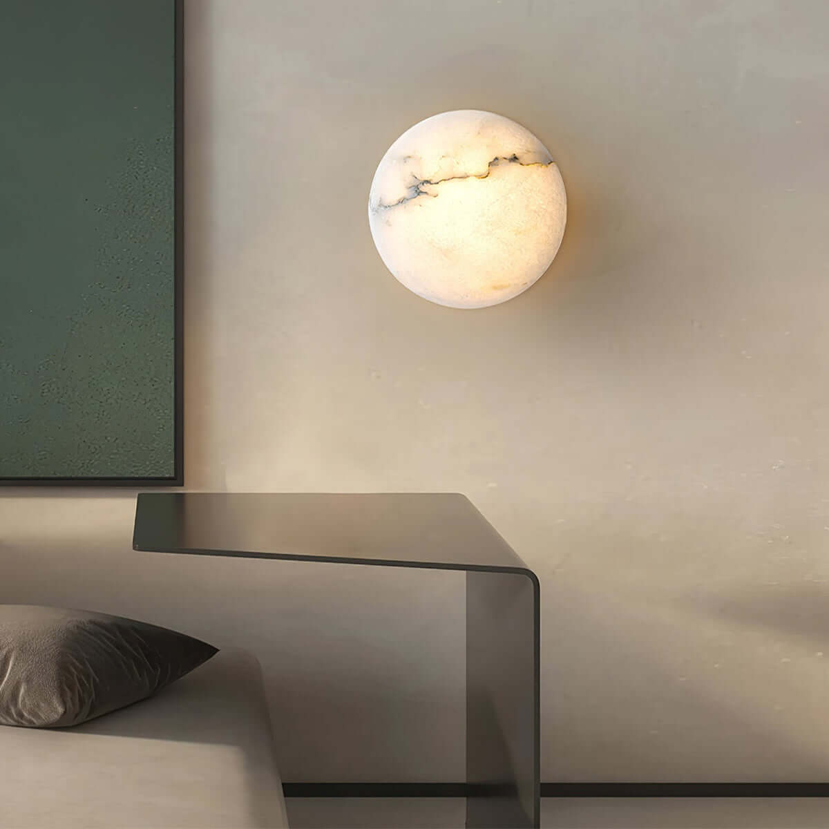 Zarion Ceiling Light | Alabaster Flush Mount & Small Brass Fixture