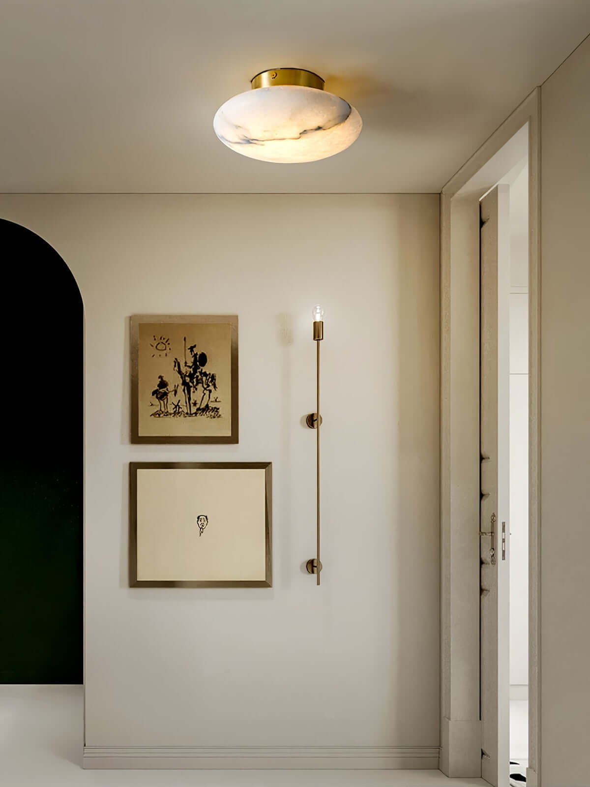 Zarion Ceiling Light | Alabaster Flush Mount & Small Brass Fixture