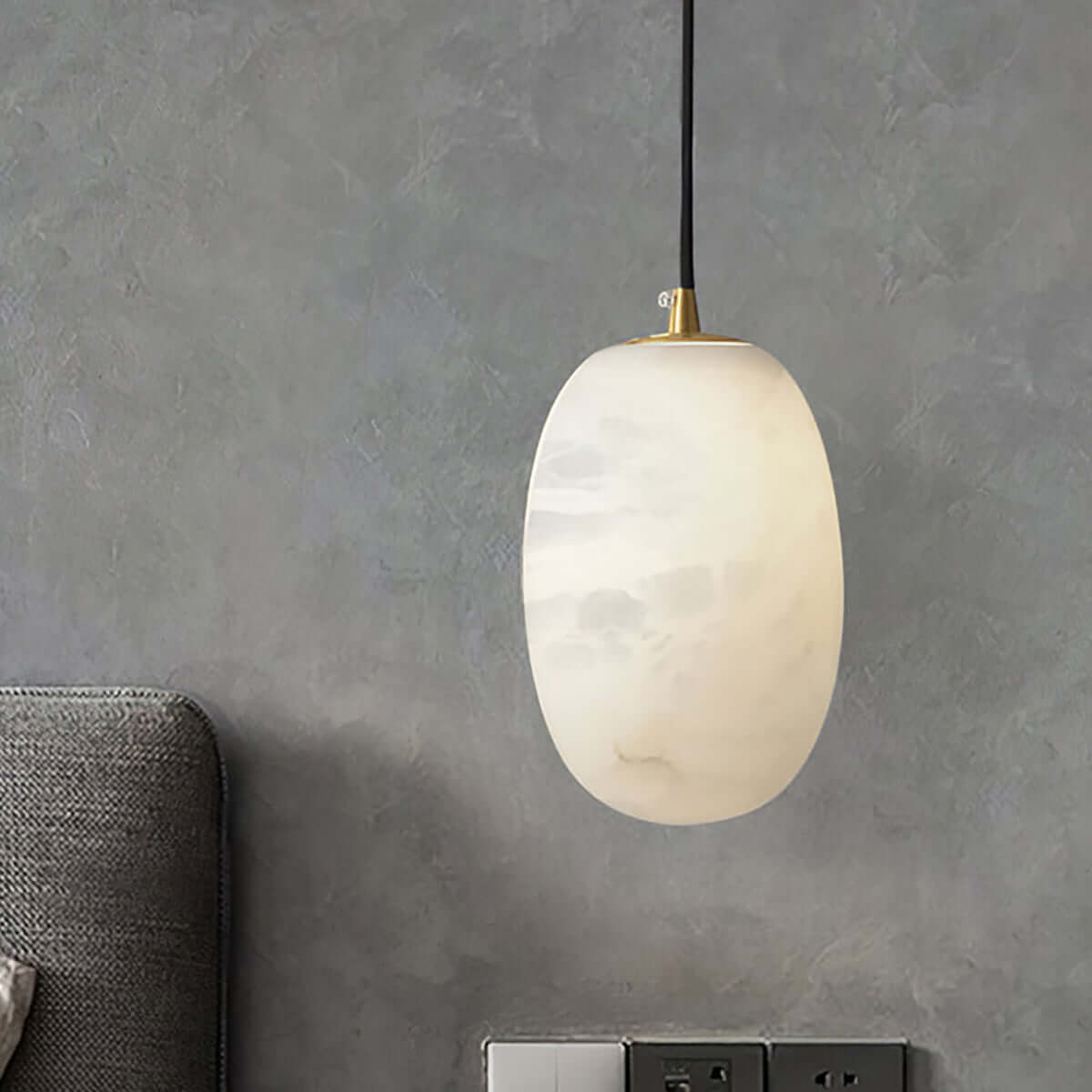 Zelino pendant light: elegant alabaster design, perfect for kitchen pendant lighting over island, modern MCM style.
