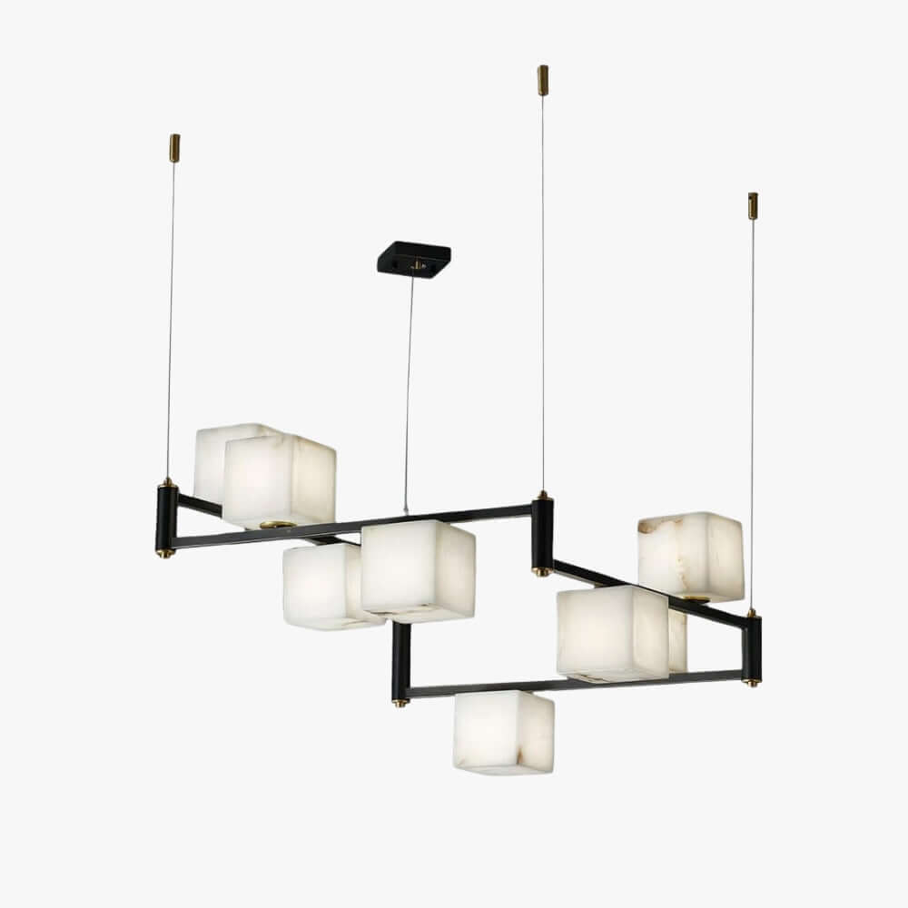 Zomir Alabaster Chandelier | Square Brass Dining Light