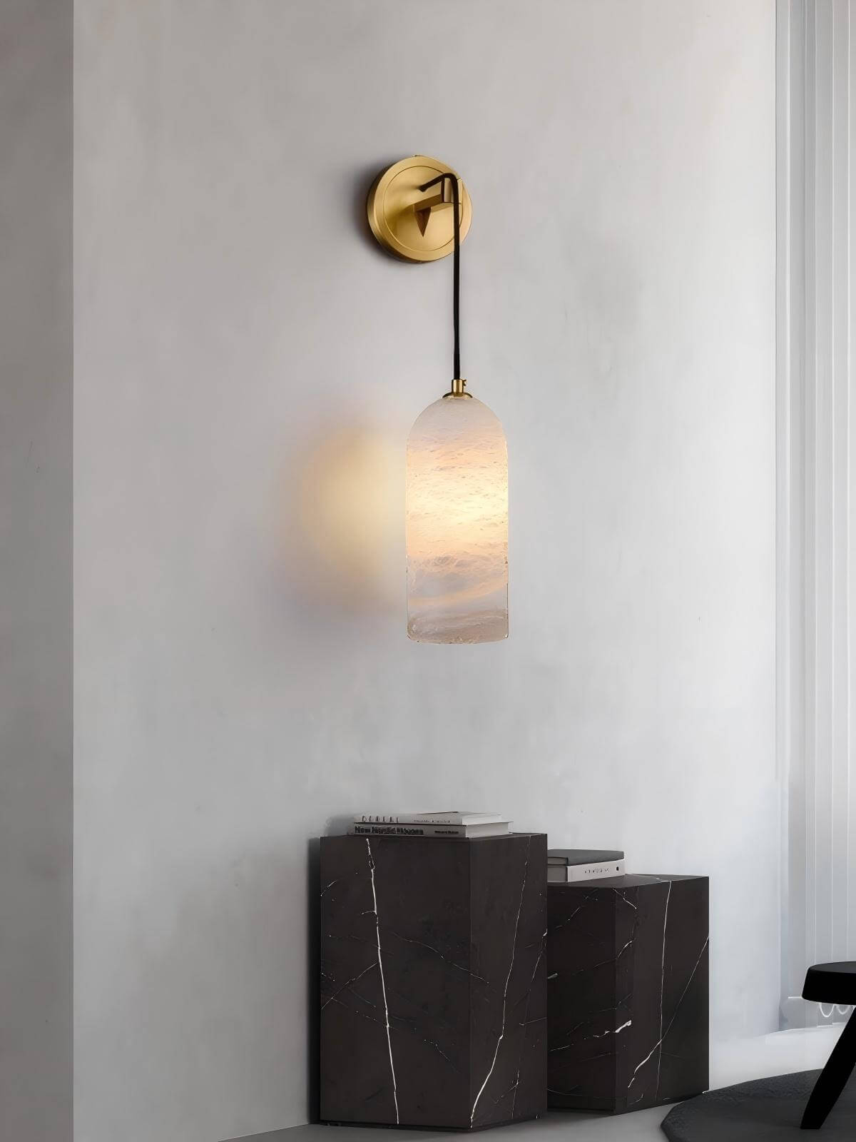 Zoryn Wall Sconce – Alabaster Wall Sconce Brass Light Fixture