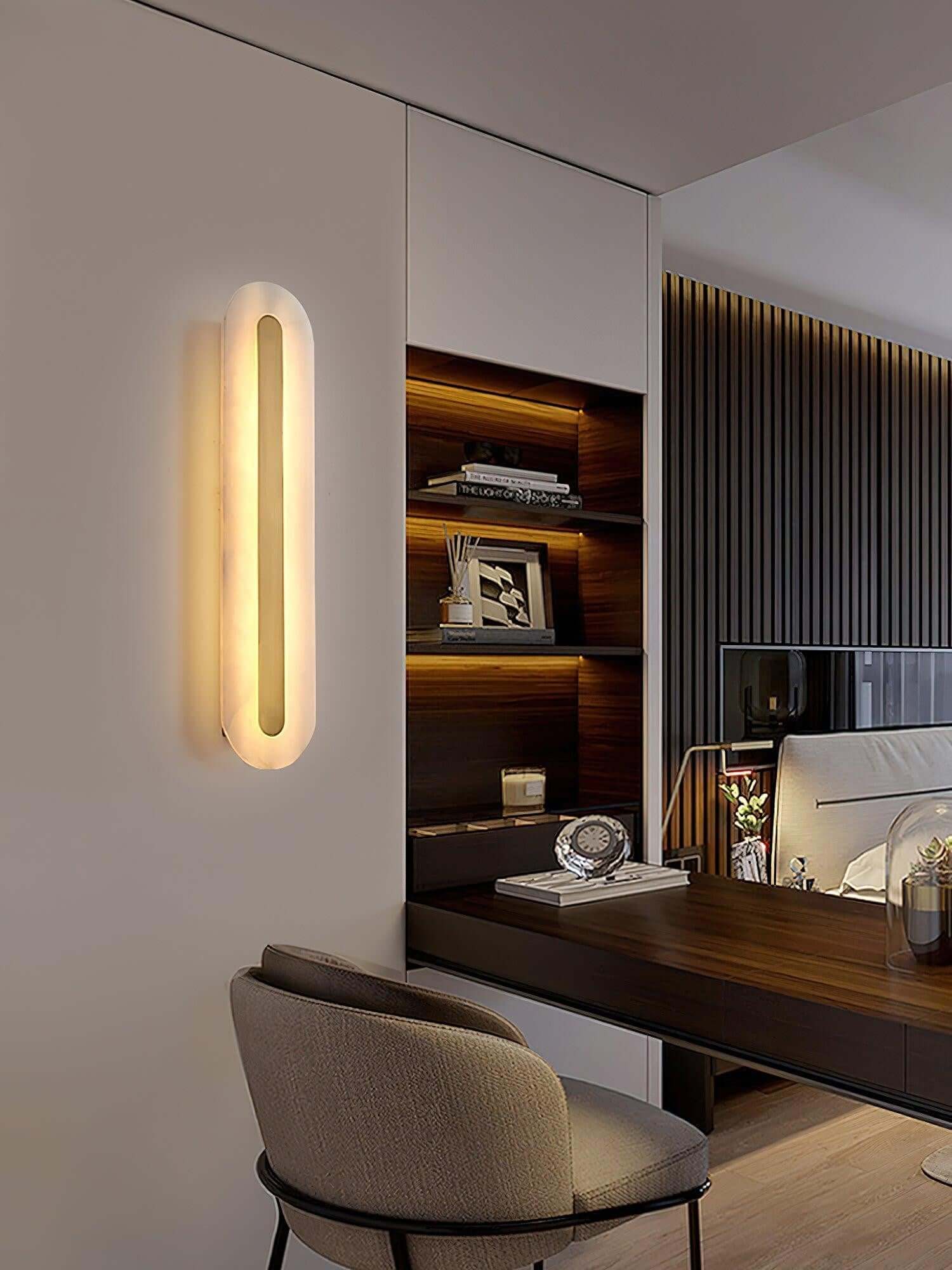 Zymera Alabaster Wall Sconce with Brass Accent Light | Rossolighting
