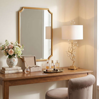 Arlowe Table Lamp - Gold Branch Base with Drum Shade | Rossolighting