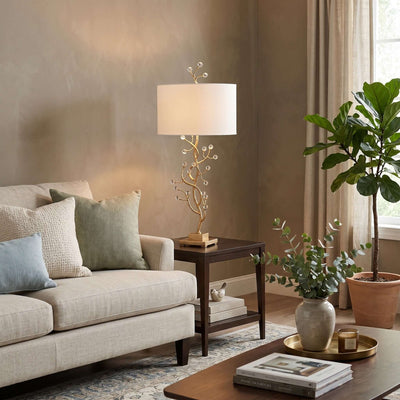 Arlowe Table Lamp - Gold Branch Base with Drum Shade | Rossolighting