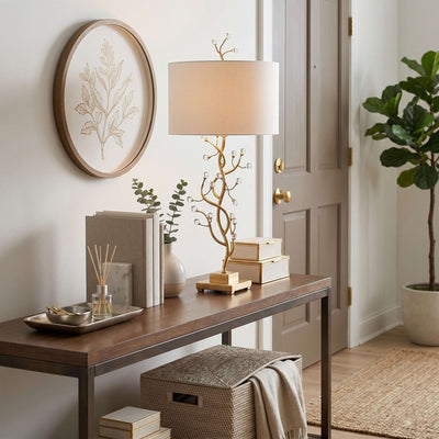 Arlowe Table Lamp - Gold Branch Base with Drum Shade | Rossolighting