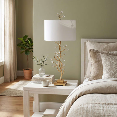 Arlowe Table Lamp - Gold Branch Base with Drum Shade | Rossolighting