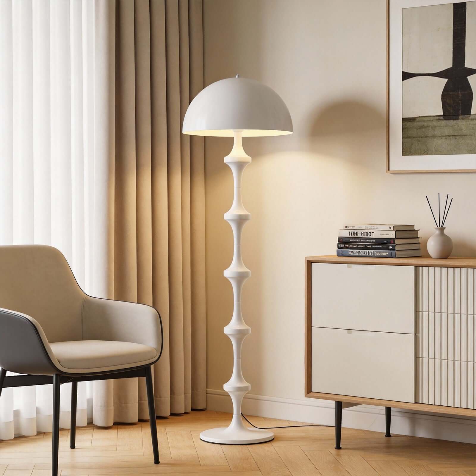 Huvina Floor Lamp – White Minimalist Lamp for Living Rooms | Rossolighting