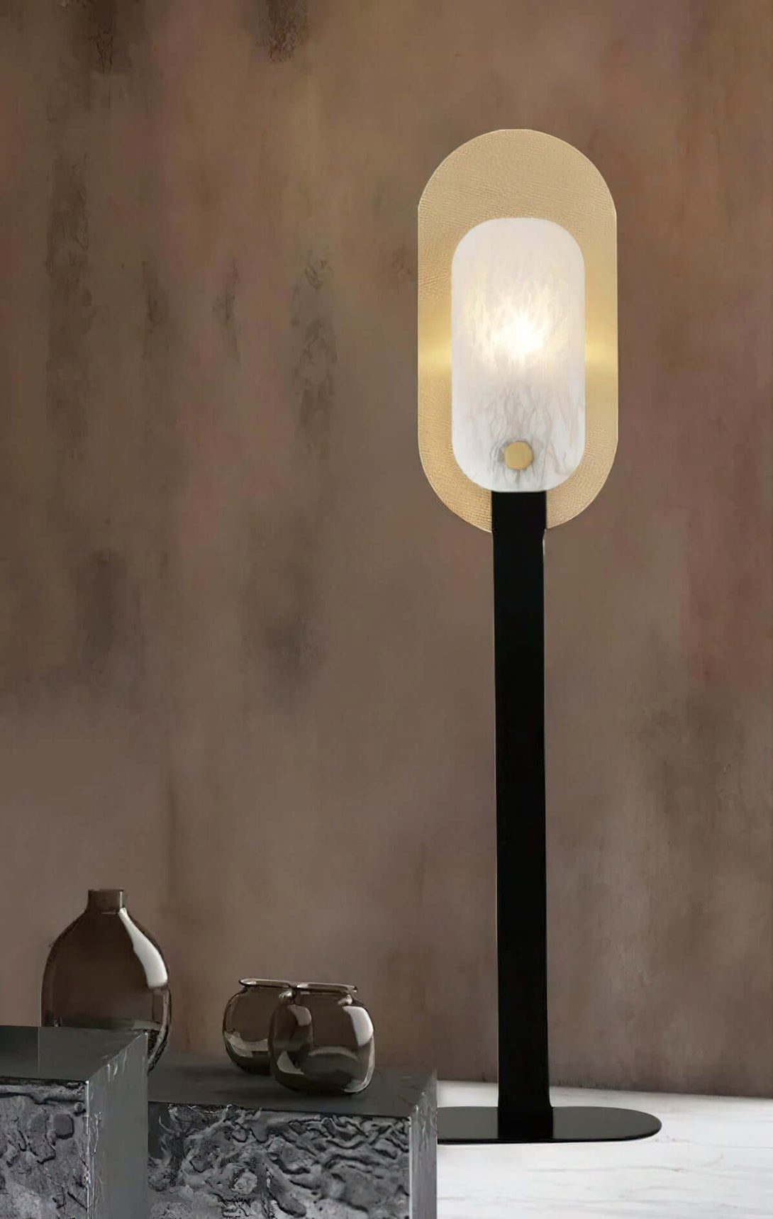Jivara Floor Lamp - Elegant Alabaster Modern Black Floor Lamp