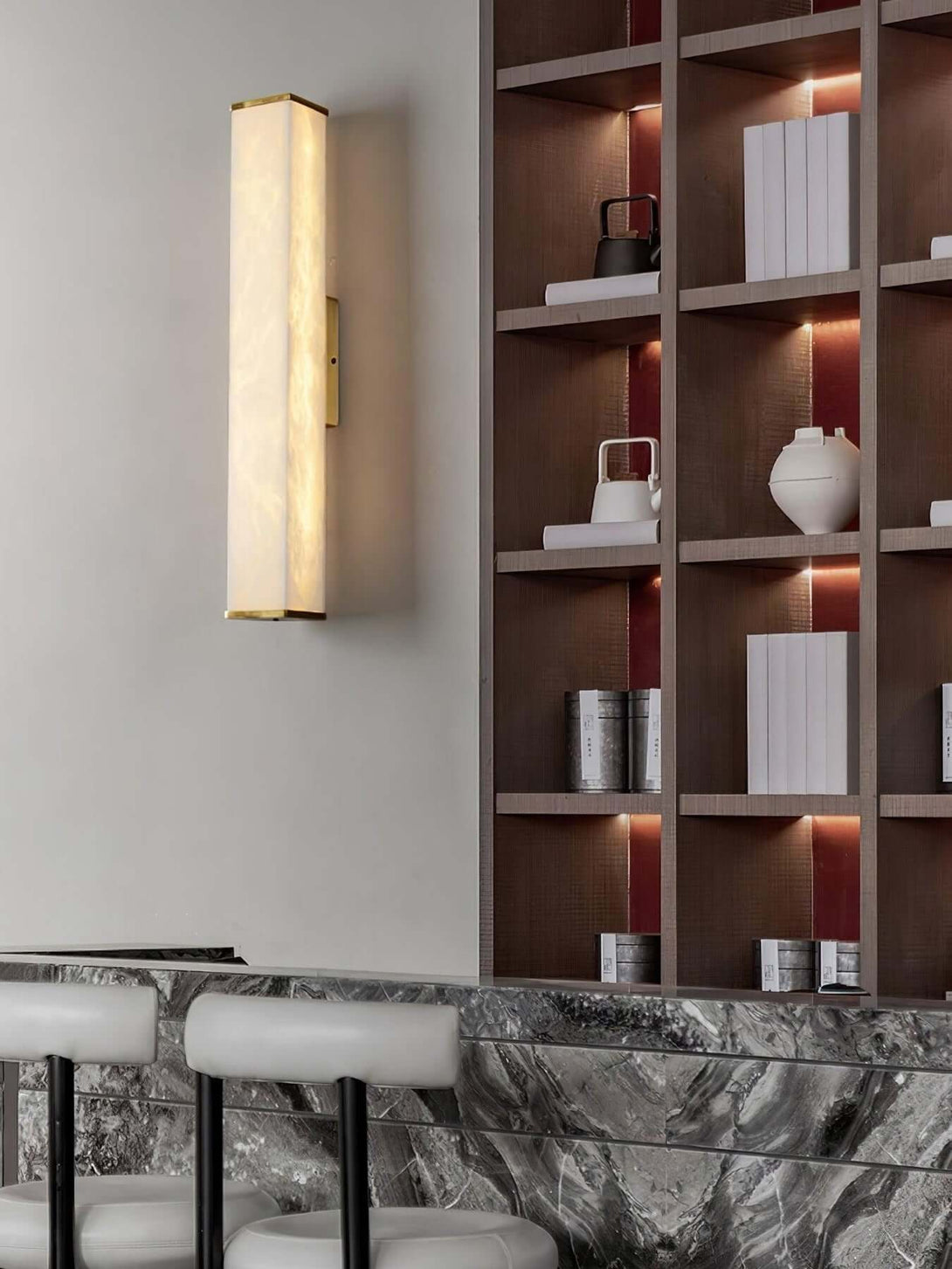 Lunox Wall Sconce – Alabaster Sconce & Brass Wall Light