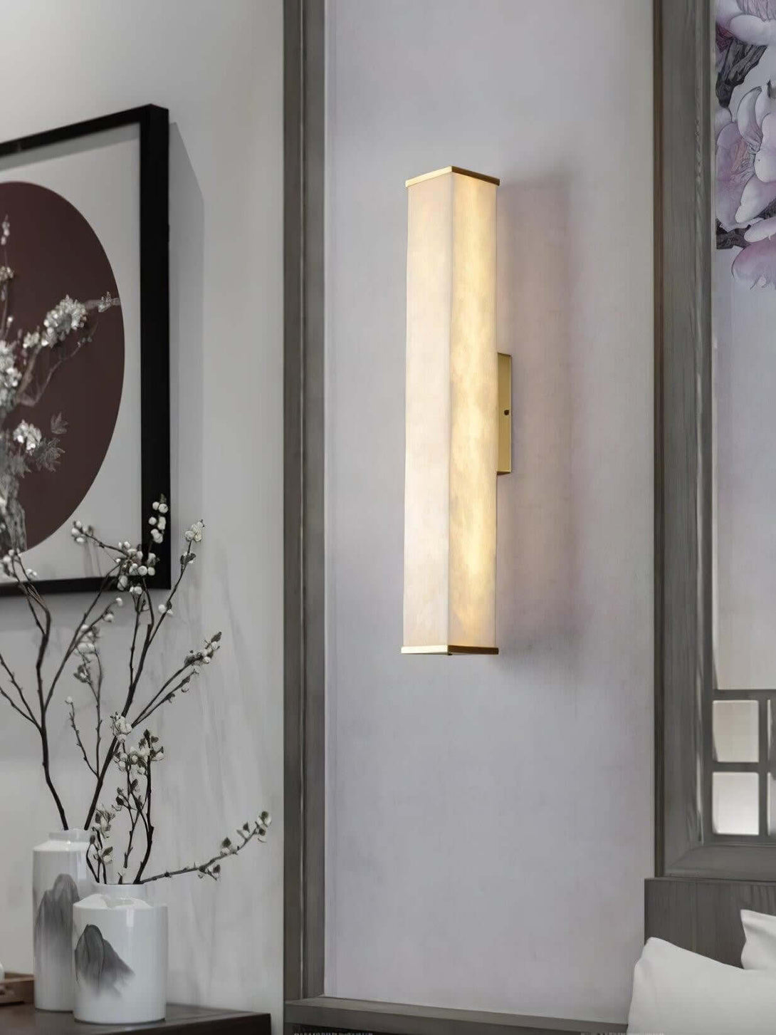 Lunox Wall Sconce – Alabaster Sconce & Brass Wall Light