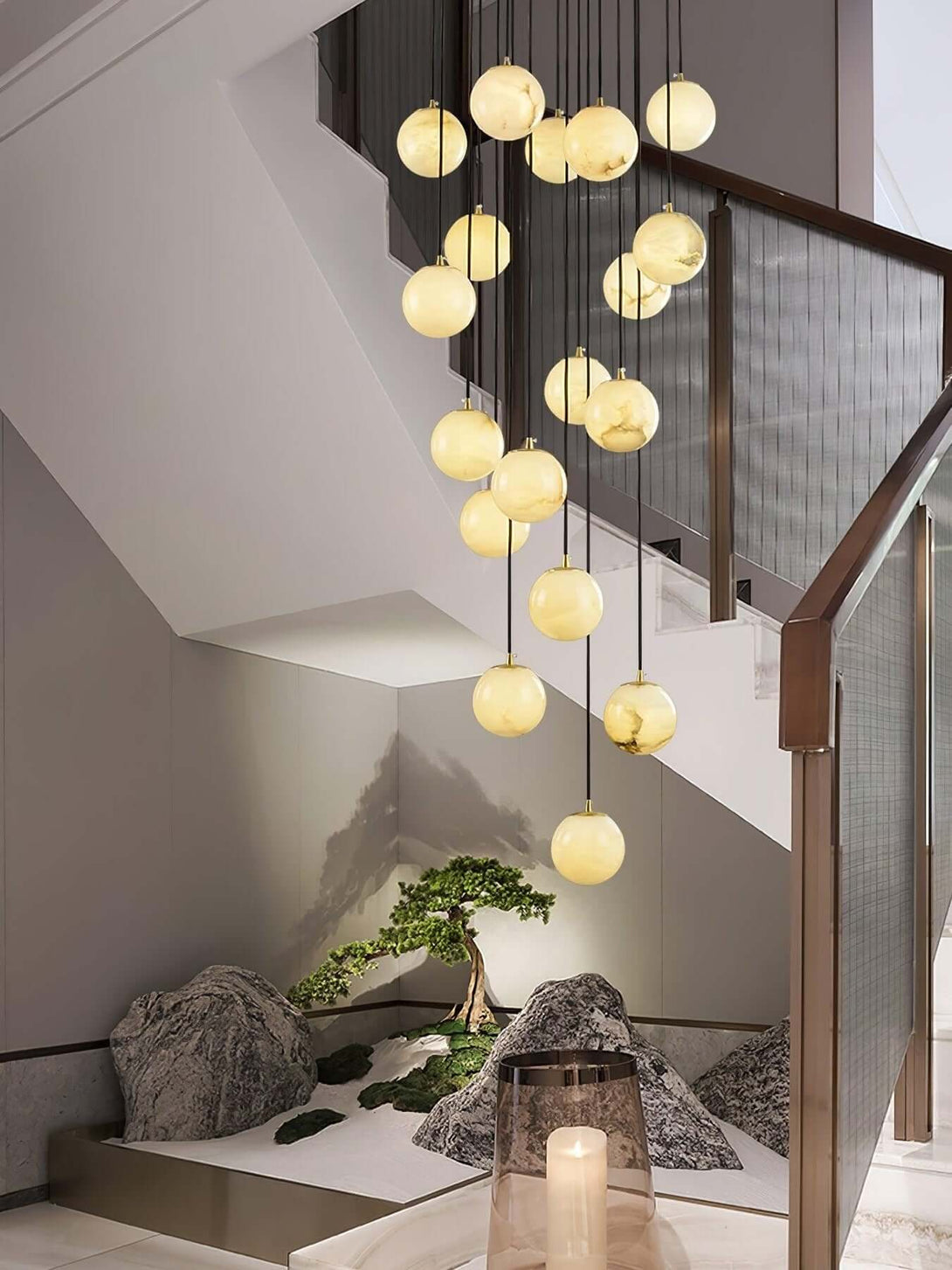 Oquven Chandelier – Alabaster Staircase Statement Light