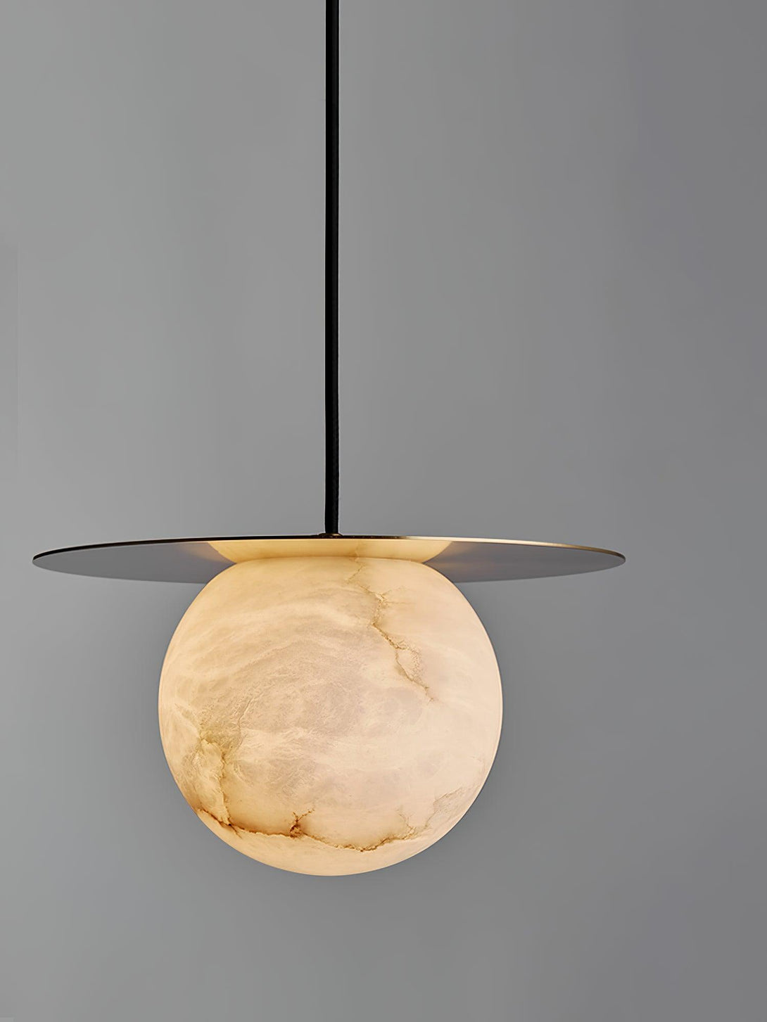 Orbix Pendant Light featuring alabaster ball and sleek design, ideal for bathroom and scandi-style decor.