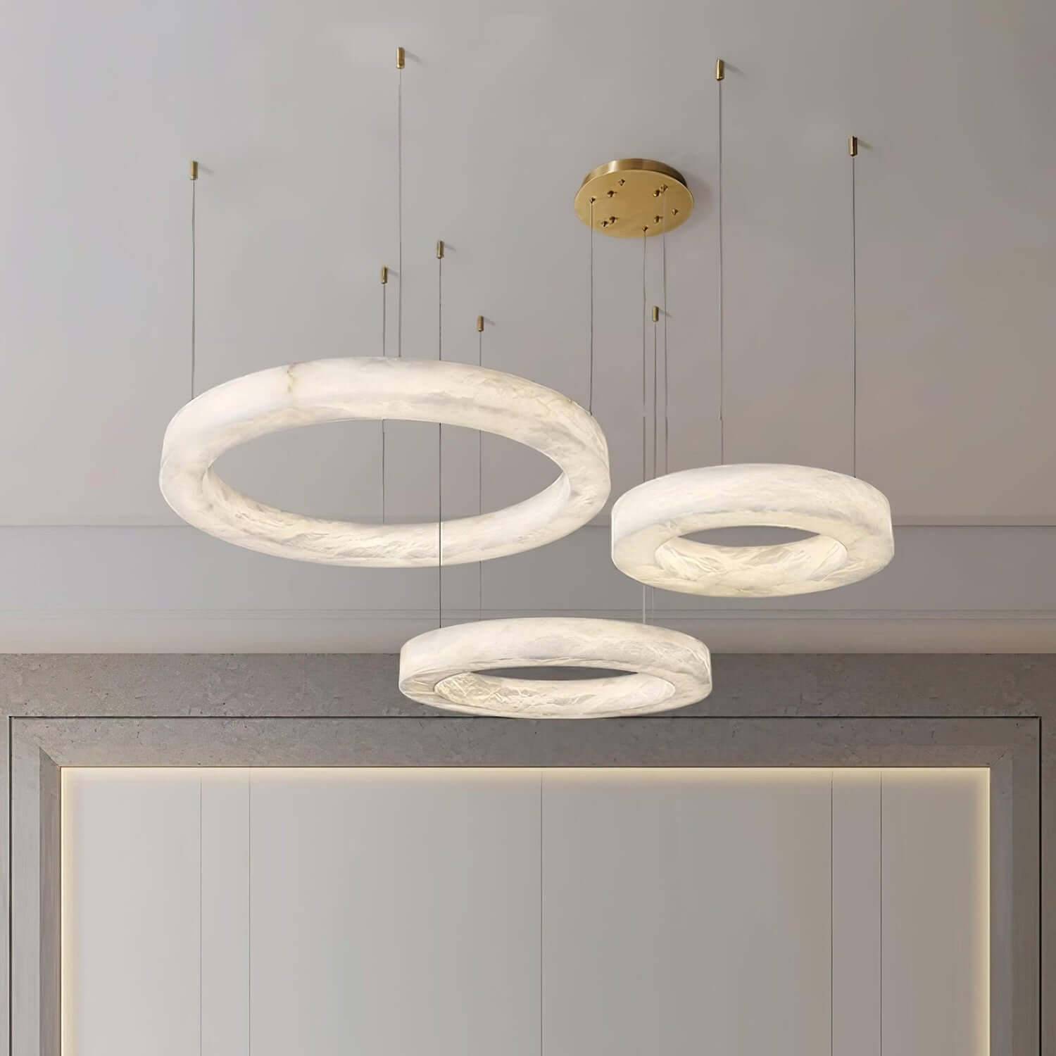 Qureza Chandelier - Elegant Alabaster Circular Light Living Room Lamp