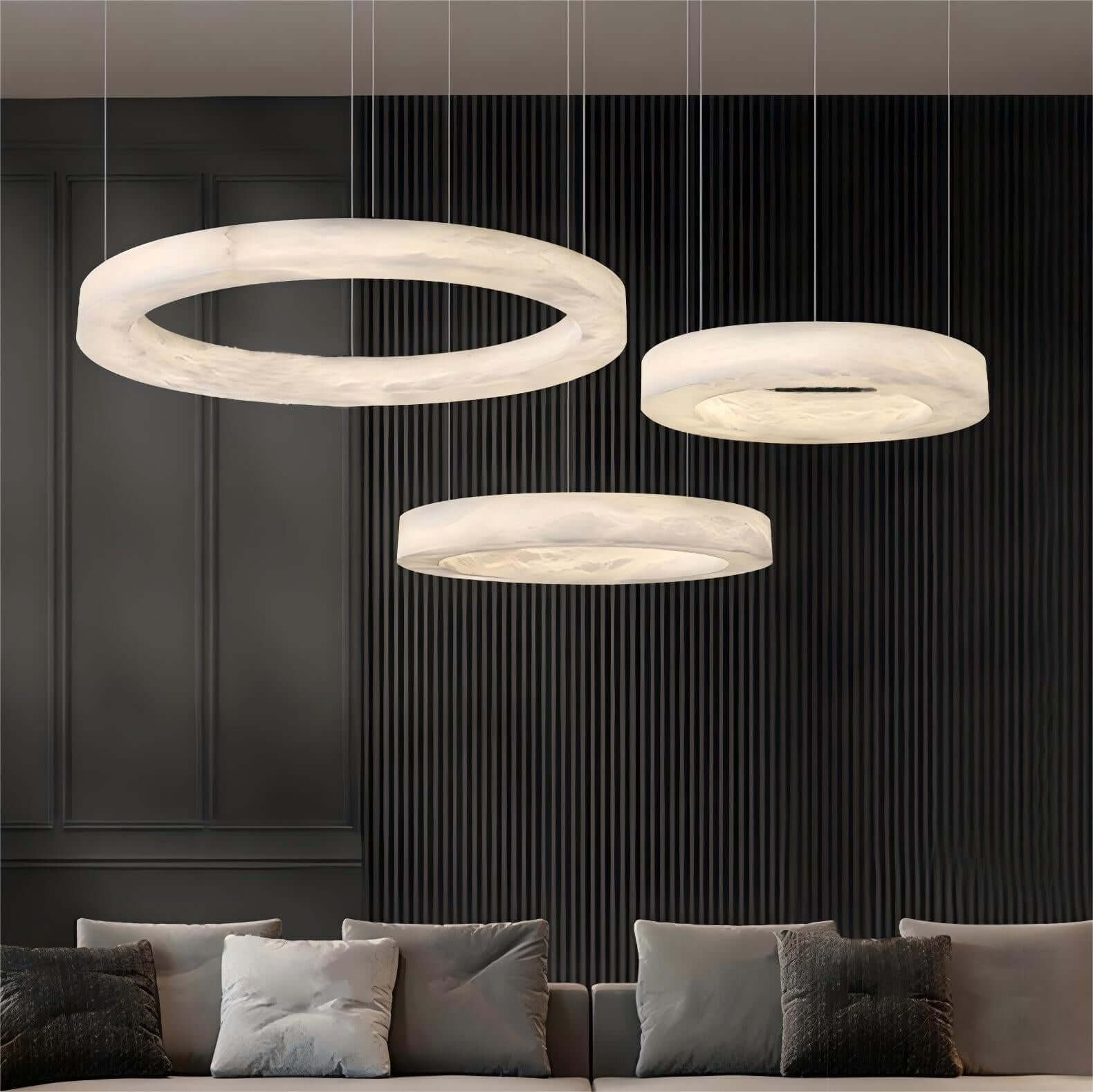 Qureza Chandelier - Elegant Alabaster Circular Light Living Room Lamp