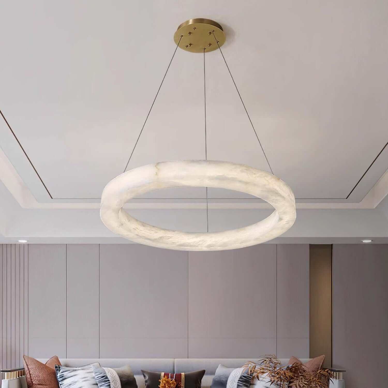Qureza Chandelier - Elegant Alabaster Circular Light Living Room Lamp