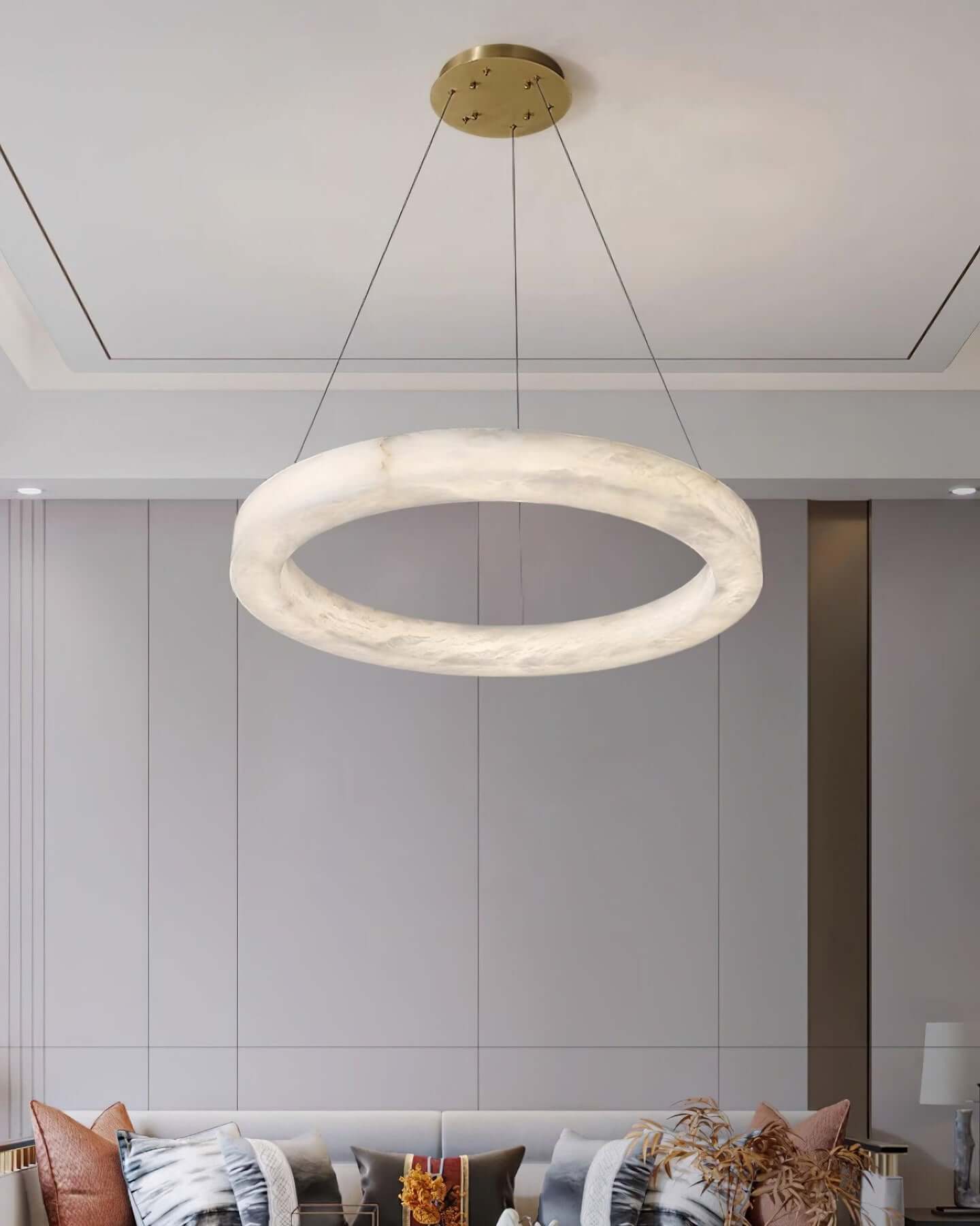 Qureza Chandelier - Elegant Alabaster Circular Light Living Room Lamp