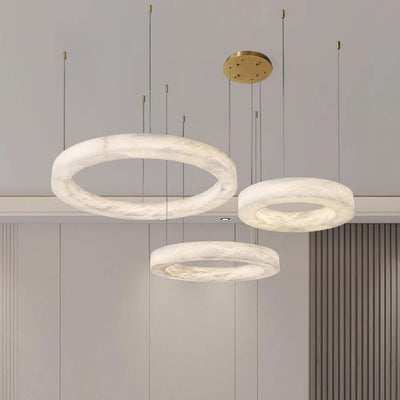 Qureza Chandelier - Elegant Alabaster Circular Light Living Room Lamp