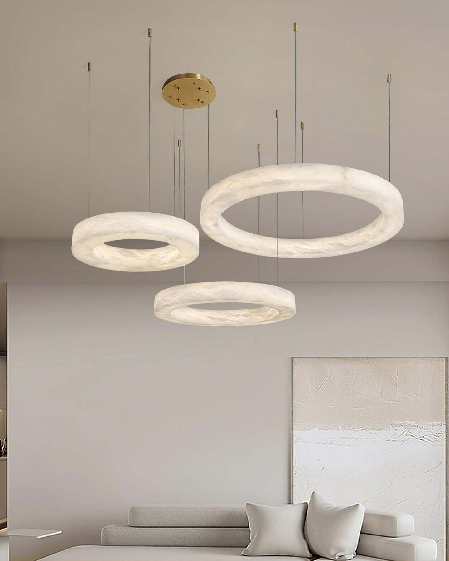 Qureza Chandelier - Elegant Alabaster Circular Light Living Room Lamp