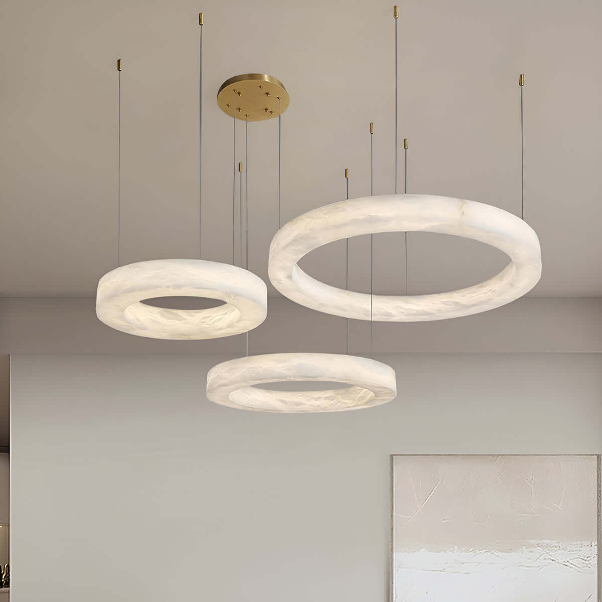 Qureza Chandelier - Elegant Alabaster Circular Light Living Room Lamp