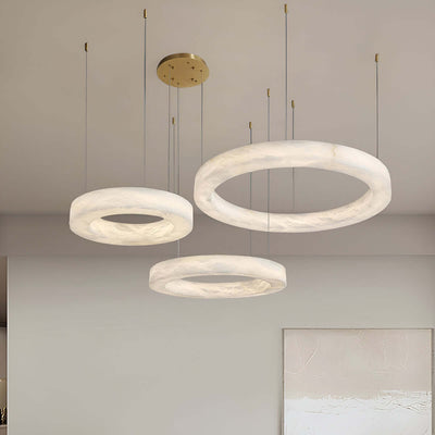 Qureza Chandelier - Elegant Alabaster Circular Light Living Room Lamp