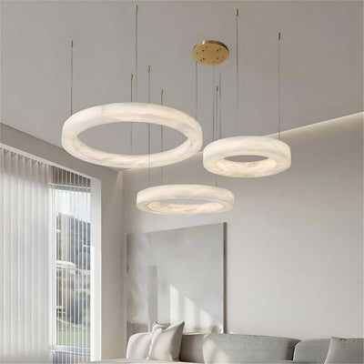 Qureza Chandelier - Elegant Alabaster Circular Light Living Room Lamp