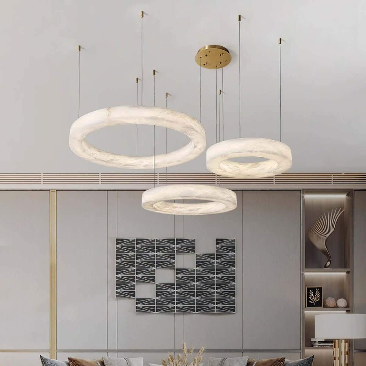 Qureza Chandelier - Elegant Alabaster Circular Light Living Room Lamp