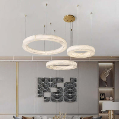 Qureza Chandelier - Elegant Alabaster Circular Light Living Room Lamp
