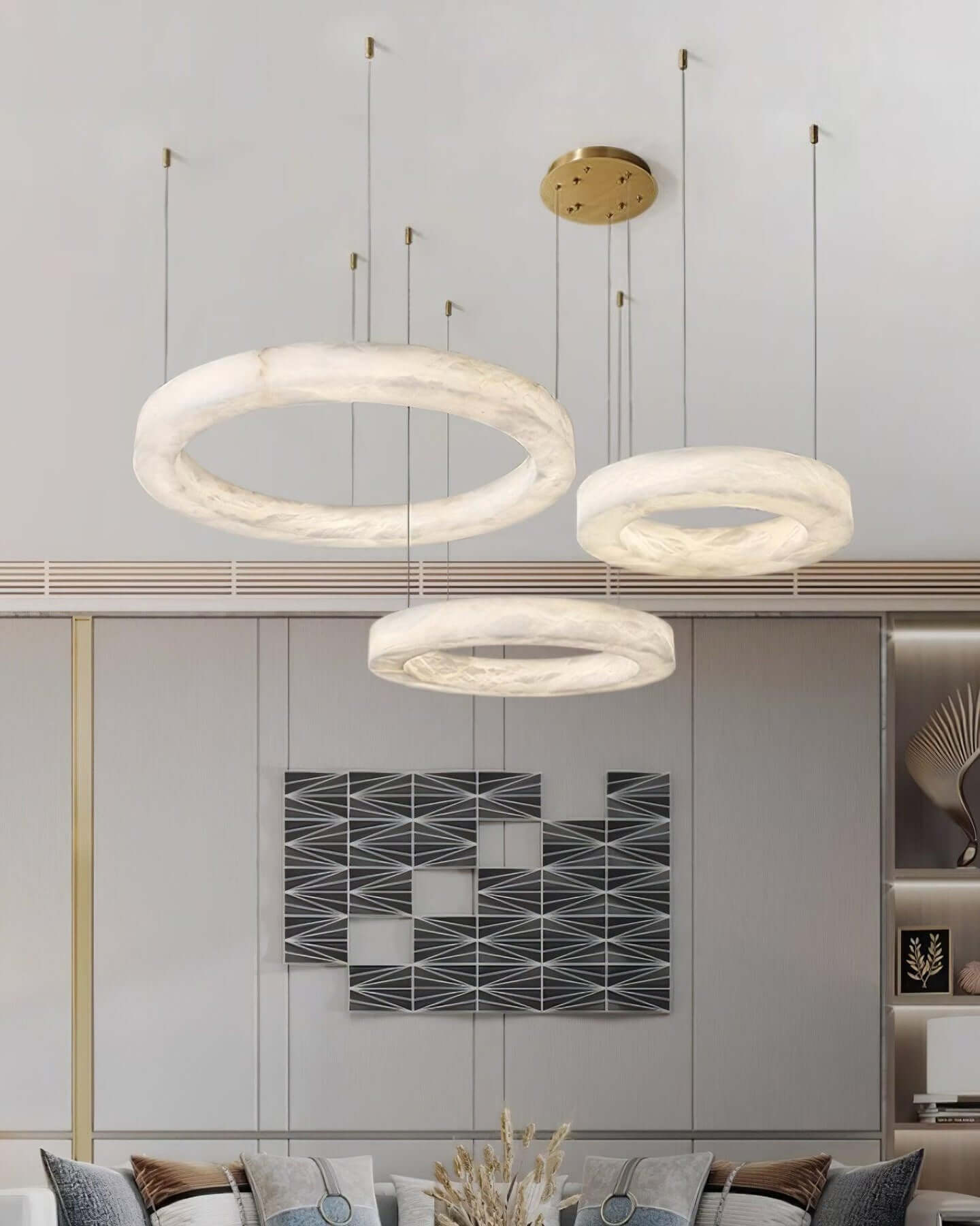 Qureza Chandelier - Elegant Alabaster Circular Light Living Room Lamp
