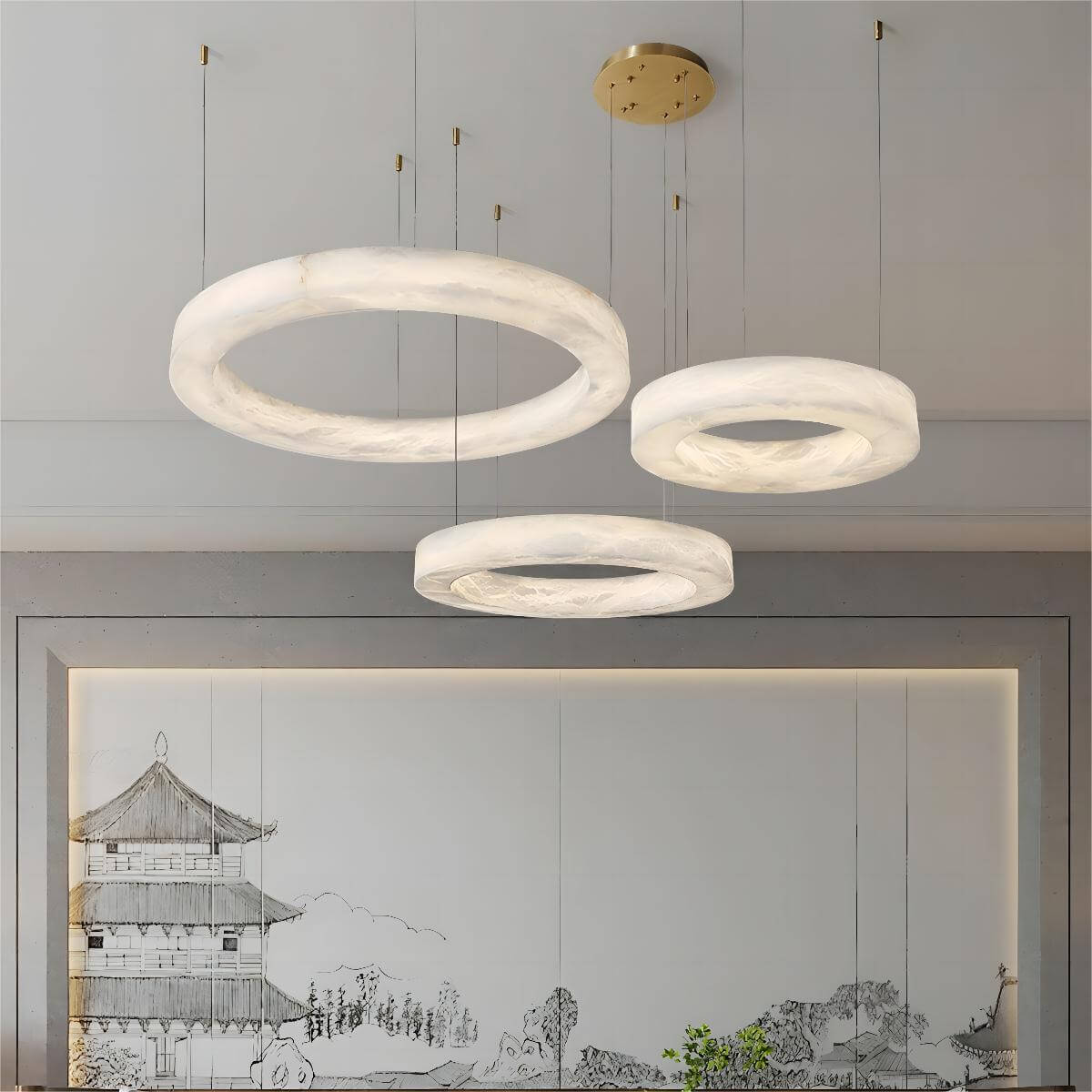 Qureza Chandelier - Elegant Alabaster Circular Light Living Room Lamp