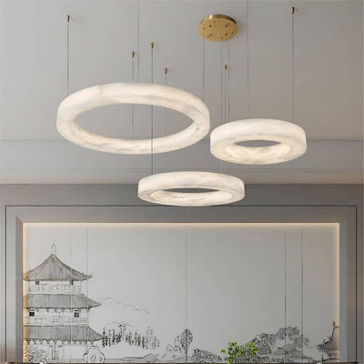 Qureza Chandelier - Elegant Alabaster Circular Light Living Room Lamp