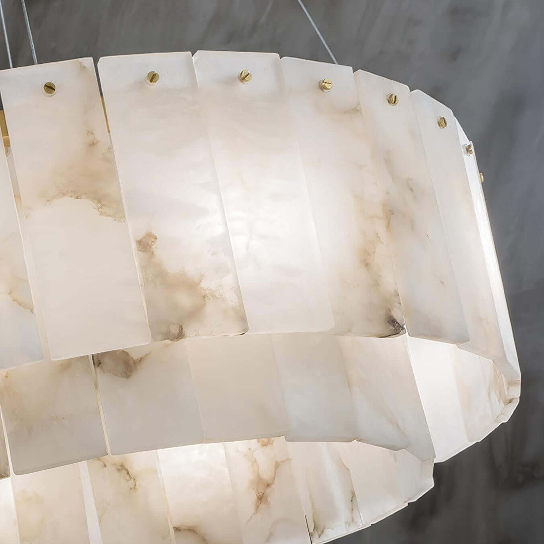 Elegant alabaster chandelier with layered design, perfect for adding a touch of Victorian charm to any space.